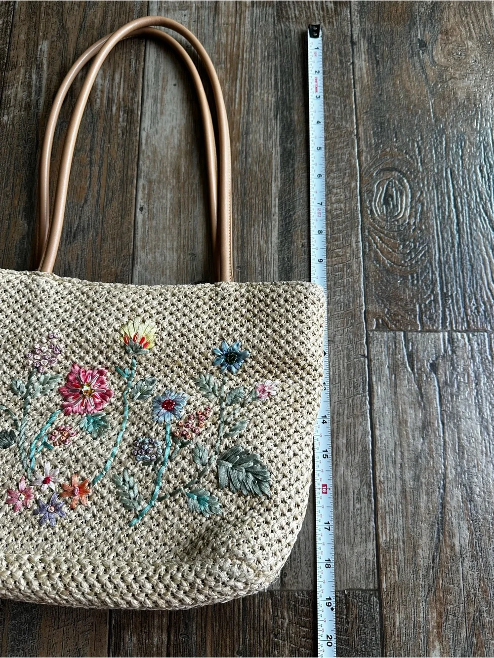 Vintage Bohemian Floral Embroidery Straw Shoulder Purse Bag Cottagecore Hippie - Picture 4 of 5